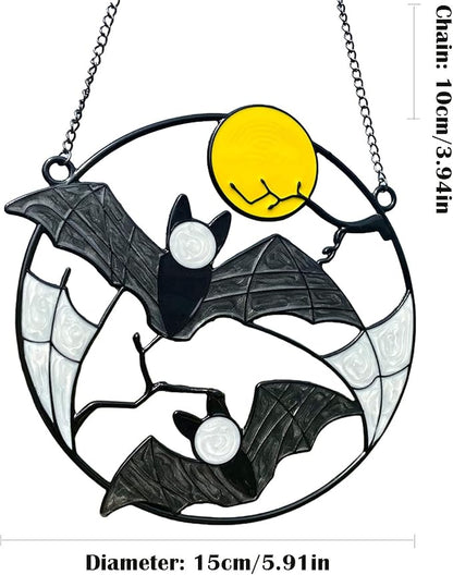 Stained Enamel and Metal Bat Moon Suncatcher Window Panel Wall Hanging Ornaments Halloween Horror Home Decorations