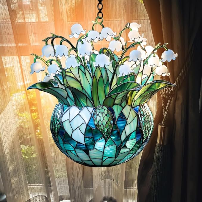 Lily of the Valley Flower Acrylic Suncatcher, Flower Suncatchers for Window Hangings, Stained Glass Effect Garden Decor, Gift for Mother's Day, Mom, Grandma, Wife, Women