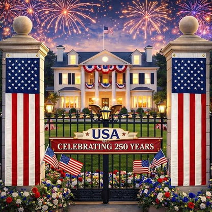 2Pack 65Inch Patriotic American Flags Door Bunting Banner Memorial Day Decoration Hanging Outside Porch Bunting Red White Blue Banner Outdoor Décor 4th of July USA Decor Pulldown for Veterans Labor Presidents Flag Election Day