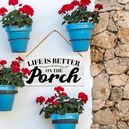 Porch Wood Sign Decor, Door Wall Sign for Front Back Porch Patio Decoration Deck Bar Garden Backyard Decor, Housewarming Gifts for Women Men New House Home, Life Is Better on The Porch