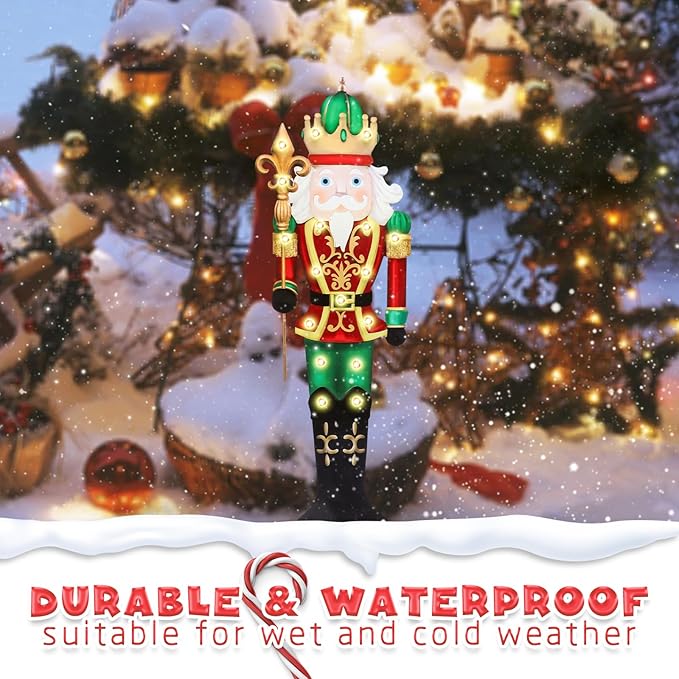 WONDER GARDEN Christmas Metal Yard Stakes, Lighted Nutcracker Soldier, Outdoor Christmas Decorations for Lawn Party Outside