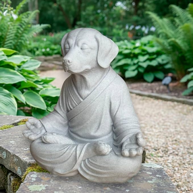 OLOMA Solid Concrete Meditation Dog Sculpture Heavy Stone Statue with Protective Resin Coating Outdoor Indoor Patio Lawn Decorative Accent Piece for Landscape Design Decorative Garden Accent Feature