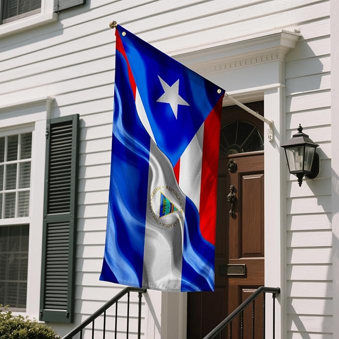 Puerto Rican Puerto Rico And Nicaraguan Nicaragua Flag 3x5 Ft Double-Sided Printed Indoor/Outdoor Polyester Fabric Decorative Banner With 2 Brass Grommets 3x5 Foot National Flags For Outside