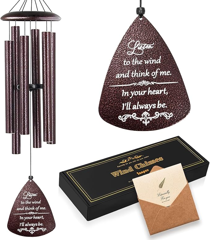 Soopau Sympathy Wind Chimes for Outside, 32'' Memorial Wind Chimes for Loss of Loved One, Memorial Gifts for Loss of Mother Father, Bereavement Gift in Memory of Loved One (Bronze)
