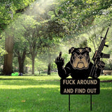 F Around & Find Out Dog Sentry Metal Dogs Silhouette Garden Stake with Middle Finger &Weapon Sign, FAFO Security Sign Middle Finger Dog Statue Decor for Outdoor Yard Patio (Bulldog, 8 * 16")