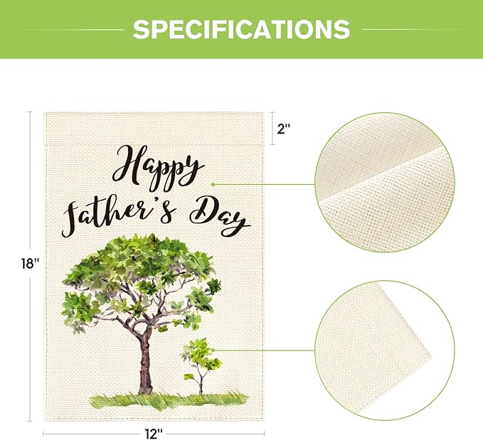 AVOIN Happy Father's Day Watercolor Tree Garden Flag Vertical Double Sided, Holiday Party Flag Yard Outdoor Decoration 12.5 x 18 Inch