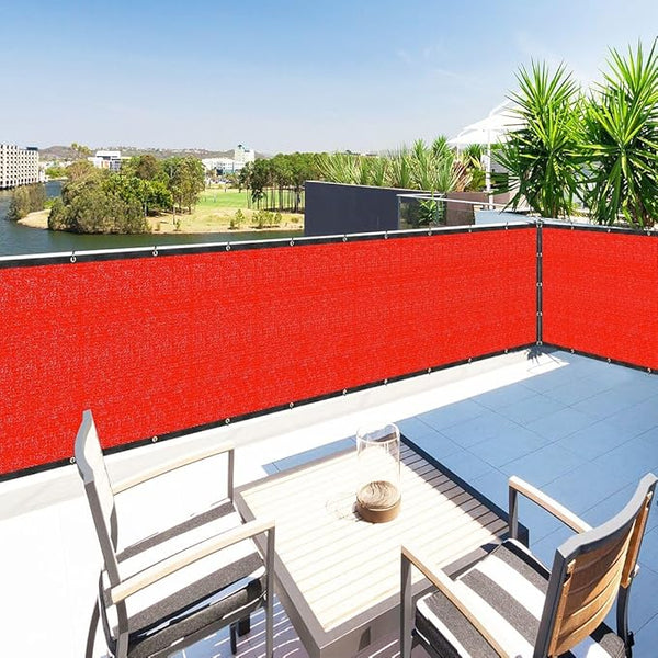 Houssity Red 3' x 66' Balcony Deck Fence Privacy Screen Cover Panel Shade Cloth Fabric for Chain Link Fence Patio Pool Railing Driveway Walkway Porch Playground Dog Kennel Residence Commercial Use
