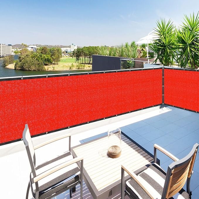 Houssity Red 3' x 35' Balcony Deck Fence Privacy Screen Cover Panel Shade Cloth Fabric for Chain Link Fence Patio Pool Railing Driveway Walkway Porch Playground Dog Kennel Residence Commercial Use