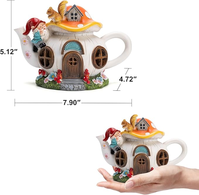 twinbling Solar Fairy House Garden Outdoor Statue with Gnome and Squirrel Figurine, Fairy Garden Accessories for Patio, Lawn, Yard & Balcony, Gifts for Mom Grandma