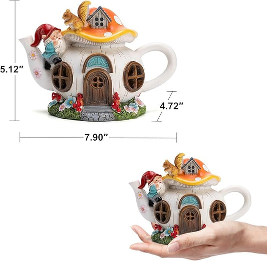twinbling Solar Fairy House Garden Outdoor Statue with Gnome and Squirrel Figurine, Fairy Garden Accessories for Patio, Lawn, Yard & Balcony, Gifts for Mom Grandma
