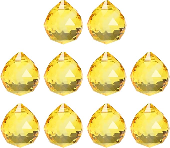 M METERXITY 10-Pack Crystal Ball Prisms, 24mm/0.94 Inch Chandelier Pendant Maker Hanging Crystals Chandelier Prisms for Home/Windows/Garden/DIY Decoration[Yellow]