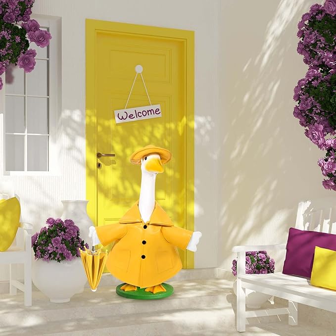 Raincoat Goose Outfits Porch Goose Spring Outfit Goose Raincoat Clothes with Umbrella Hat Fits 23" Geese Statue for Spring Summer Garden Lawn Patio Yard Outdoor Decor (Yellow)
