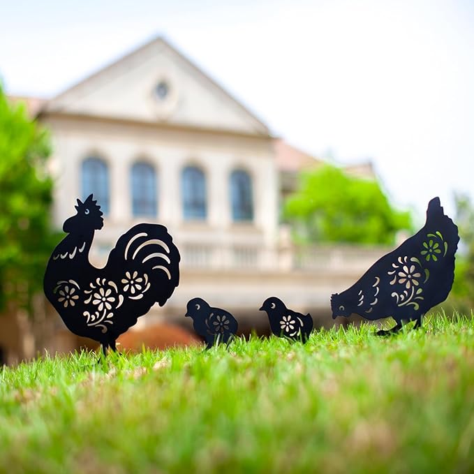 EZTZEN Chicken Metal Garden Stakes Decorative,Chicken Gifts for Women/Men/Chicken Lovers Gifts,Black Chicken Silhouette Statues Garden Decor for Outside,Outdoor Decor,Yard Art,Patio,Lawn Ornaments