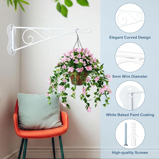 4 Pcs 10 Inch Swivel Hanging Planter Bracket Bird Feeder Hanger White Metal Plant Hanger for Wind Chimes Flower Baskets Lanterns Versatile Hangings Brackets Indoor Outdoor