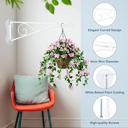 4 Pcs 10 Inch Swivel Hanging Planter Bracket Bird Feeder Hanger White Metal Plant Hanger for Wind Chimes Flower Baskets Lanterns Versatile Hangings Brackets Indoor Outdoor