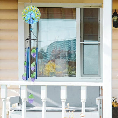 Taman Wind Chime - 38" Peacock Glass Wind Chimes Valentine's Day Gift for Outside Decorative Memorial Gift, Aluminum Tubes for Home, Outdoor, Yard, Patio,Garden Decor