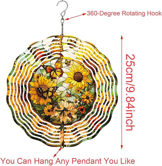 Metal Wind Spinners Outdoor Sunflower Decorations Garden Hanging, Festive Gifts for Women Mom Grandma, 25cm/ 9.84in 3D Wind Spinners for Garden Decor for Patio,Yard,Outdoor