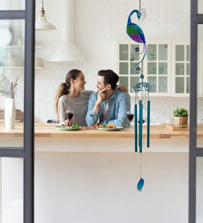 CoTa Global Peacock Wind Chime - Handmade Glass & Metal Chime - Bird Wild Life Hanging Decor - Colorful Home Decor Gift, Indoor & Outdoor Hanging Decoration for Porch, Patio, and Garden - 40.9 Inches