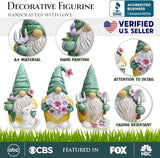 Spring & Summer-Themed Garden Statues – Adorable Outdoor Decor for Lawn, Patio & Porch (Garden Guardians Set of Three 6" Gardening Gnome Figurines, Floral Green and Yellow Statue Decor)