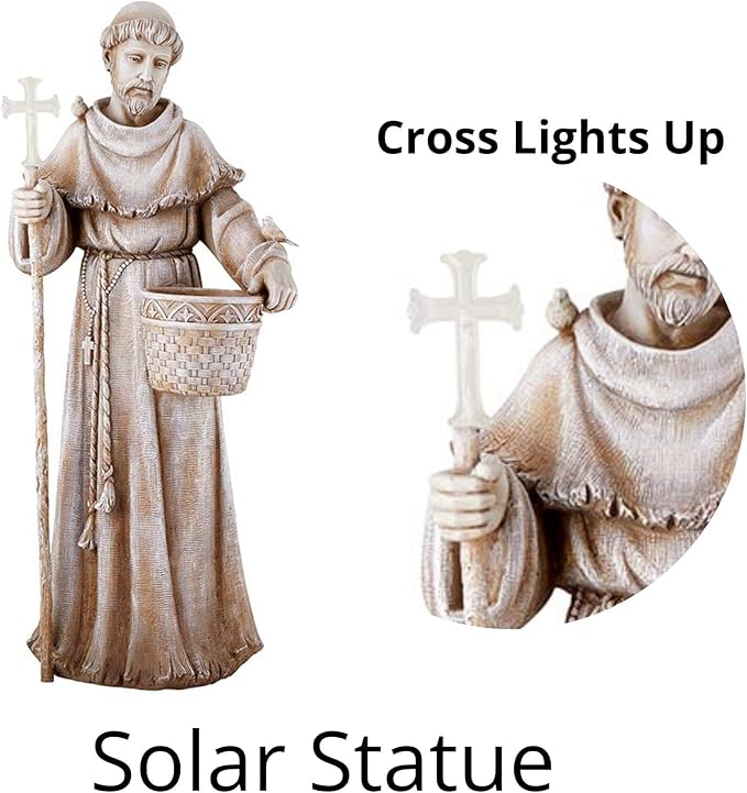 Needzo Natural Stone Resin Solar St Francis Garden Statue Planter, Outdoor Patio Decor, 24 Inch