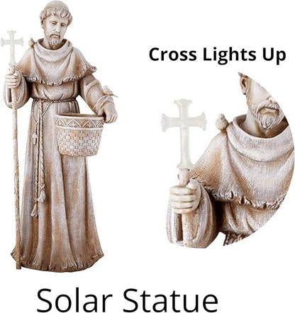 Needzo Natural Stone Resin Solar St Francis Garden Statue Planter, Outdoor Patio Decor, 24 Inch
