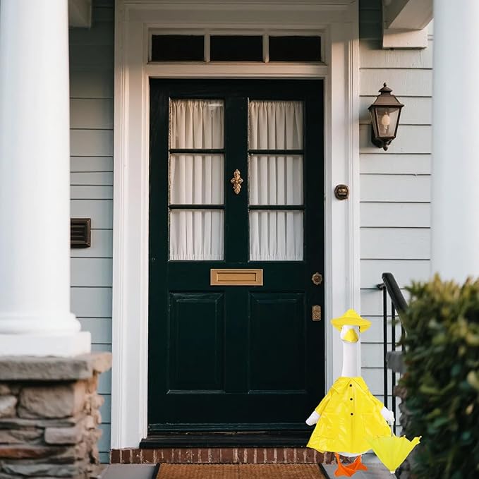 Tinoaly Raincoat Porch Goose Outfits, Waterproof Cement Goose Clothes Patio Concrete Statue Costume with Umbrella & Hat for Outdoor Lawn Garden Yard Decor (Yellow)