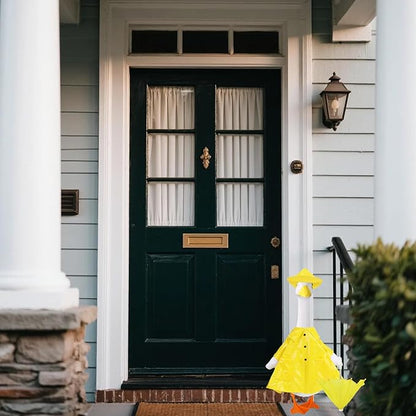 Tinoaly Raincoat Porch Goose Outfits, Waterproof Cement Goose Clothes Patio Concrete Statue Costume with Umbrella & Hat for Outdoor Lawn Garden Yard Decor (Yellow)