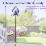 Multifunction Solar Wind Spinner Outdoor with Shepherd Hooks MANORTANG 83 Inch Valentine Metal Large Landscape Light Double Coconut Basket LED Windmill Outdoor Decoration for Yard Patios (Purple)
