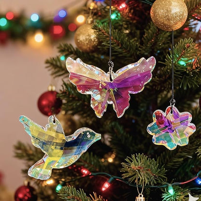 SNAIL GARDEN 3PCS Crystal Prism Suncatcher - Butterfly, Bird & Lucky Four-Leaf Clover, 1.69-3.35in Sun Catcher Crystals, Hanging Crystals for Windows, Patio, Yard, Home Garden