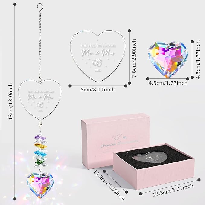 Engagement Gifts for Couples, Crystal Suncatcher Indoor Window, Mr and Mrs Gifts Ornament 2025, Just Married Gift for Newlywed Couple, Bride