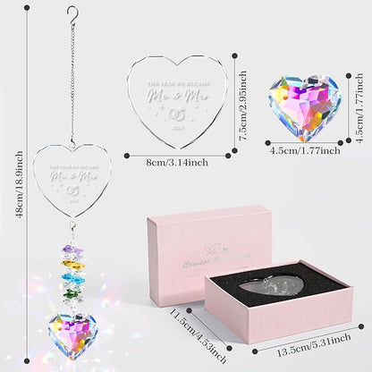 Engagement Gifts for Couples, Crystal Suncatcher Indoor Window, Mr and Mrs Gifts Ornament 2025, Just Married Gift for Newlywed Couple, Bride