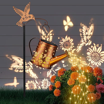 Gifts for Mom, Sunflower Butterfly Solar Lantern Outdoor Waterproof, Outside Metal Watering can Landscape Lights for Garden Yard Patio Decor Birthday Gifts for Women Grandma -with Pole