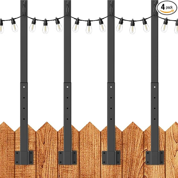 LETIANPAI 2.8Ft String Light Poles 4 Pack,Light Poles for Outside Lights,Outdoor with Fence Brackets Hanging Lights,Metal Stand Deck Patio Backyard