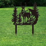 SUPERDANT Forest Deer Garden Decor Animal Metal Outdoor Plaque Ornament Black Silhouette Outdoor Decor Trees Metal Courtyard Lawn Patio Yard Decorative Art Gifts 30x27.5cm