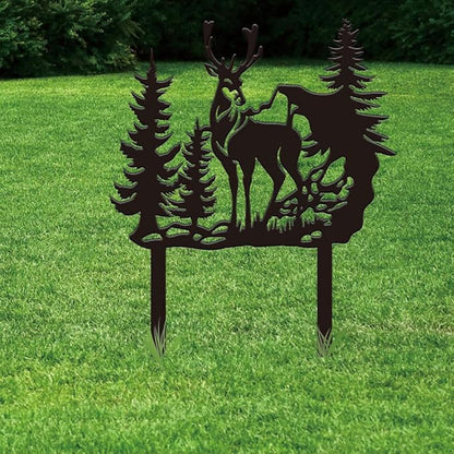 SUPERDANT Forest Deer Garden Decor Animal Metal Outdoor Plaque Ornament Black Silhouette Outdoor Decor Trees Metal Courtyard Lawn Patio Yard Decorative Art Gifts 30x27.5cm