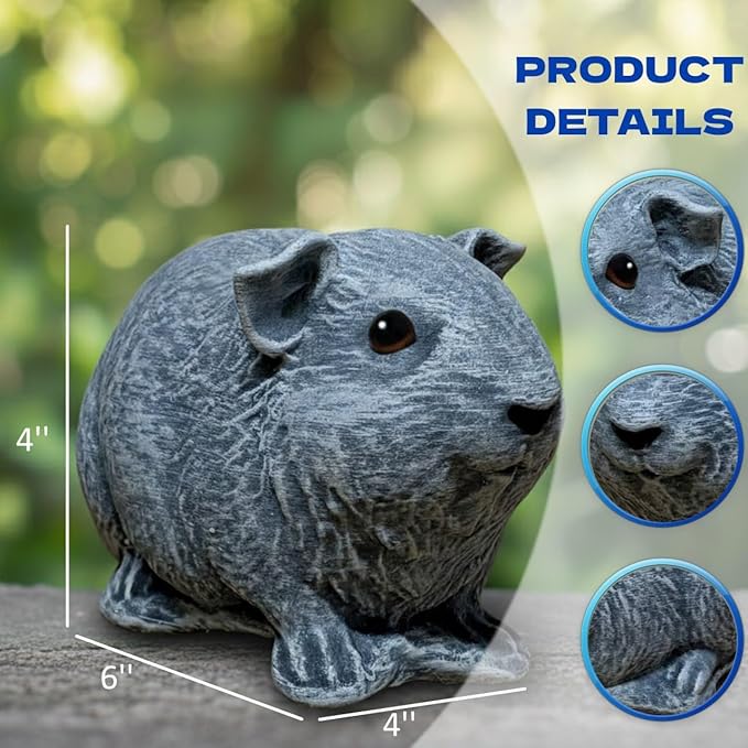 OLOMA Realistic Concrete Guinea Pig Decorative Statue Solid Heavy Garden Sculpture with Resin Sealed Surface Weatherproof Outdoor Indoor Accent Feature for Landscape Porch Pathway
