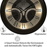 24 Inch in/Outdoor Wall Clock with Temperature and Humidity Combo, Large Outdoor Clock for Patio Large Waterproof with Thermometer,Antique Hamilton Gold Metal