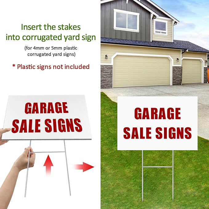 12 Pack Yard Sign Stakes, 17X7.5 INCH H Frames Metal Stakes for Yard Signs for Ground Outdoor, Yard Sign Holder Stand for Corrugated Plastic Sign, Blank Lawn Sign, Estate Garage Sale, Outdoor Decor
