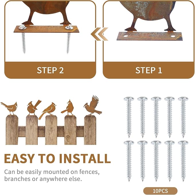 Geila 5PCS Rusty Birds Decoration, Fence Decorations Outdoor, Metal Birds Yard Decor Perfect Yard Art and Large Outdoor Ornaments