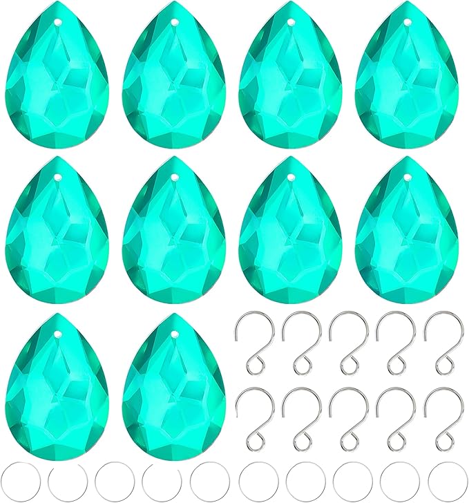 H&D HYALINE & DORA 10pcs Bauhinia Crystal Suncatcher Prisms Chandelier Beads Replacement 38mm Hanging Crystals Ornament Pendant for Window Wedding Party Decor,Cyan Blue