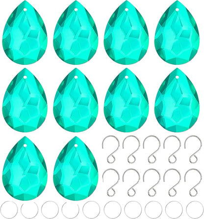H&D HYALINE & DORA 10pcs Bauhinia Crystal Suncatcher Prisms Chandelier Beads Replacement 38mm Hanging Crystals Ornament Pendant for Window Wedding Party Decor,Cyan Blue