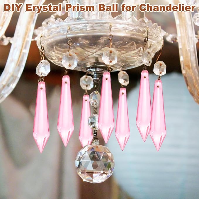M METERXITY 10-Pack Crystal Icicle Prisms, 53mm/2.09 Inch Chandelier Pendant Maker Hanging Crystals Chandelier Prisms for Home/Windows/Garden/DIY Decoration[Pink]