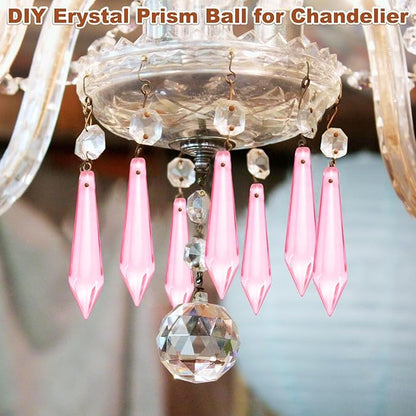 M METERXITY 10-Pack Crystal Icicle Prisms, 53mm/2.09 Inch Chandelier Pendant Maker Hanging Crystals Chandelier Prisms for Home/Windows/Garden/DIY Decoration[Pink]