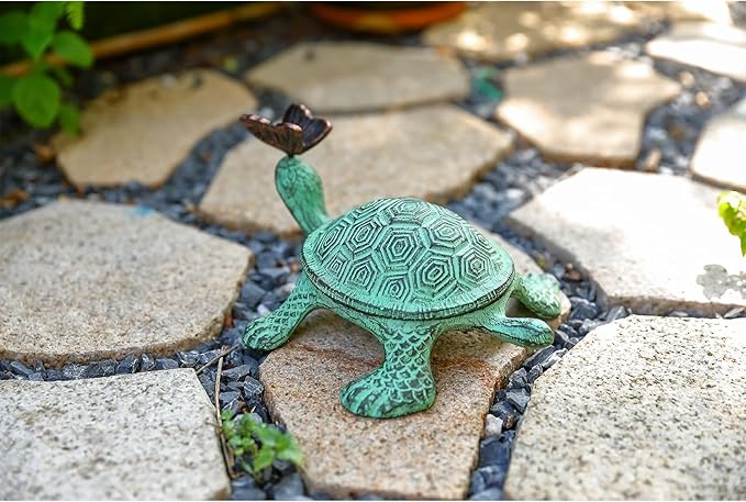 9”L Cast Iron Turtle Key Hider ，Hidden Key Holder for Outside ，Outdoor Hidden Key Holder