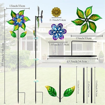 Wind Spinners Outdoor,13'' Dia Metal Flower Pinwheels,Waterproof Wind Sculpture with Metal Stake,Wind Spinner for Outdoor Patio Decor