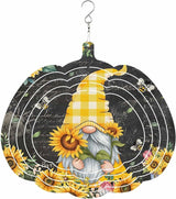 Gnomes Black Wind Spinners Outdoor Inoor,Decorative Hanging Pumpkin Ornaments for Yard Patio Garden,Yellow Sunflower Floral Bee Summer Spring Stainless Steel Metal Wind Sculpture Suspension Trim,10"