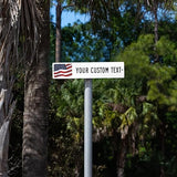 SmartSign White Custom Street Sign with USA Flag Background - 4" x 18", Aluminum, Personalized Street Sign, Outdoor Metal Sign for Home, Office, Decor, Room, USA-Made