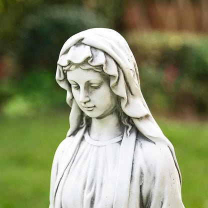 glitzhome GH50521 Blessed Mother Virgin Mary Religious Garden Decor Statue, 31 Inch, Antique Beige