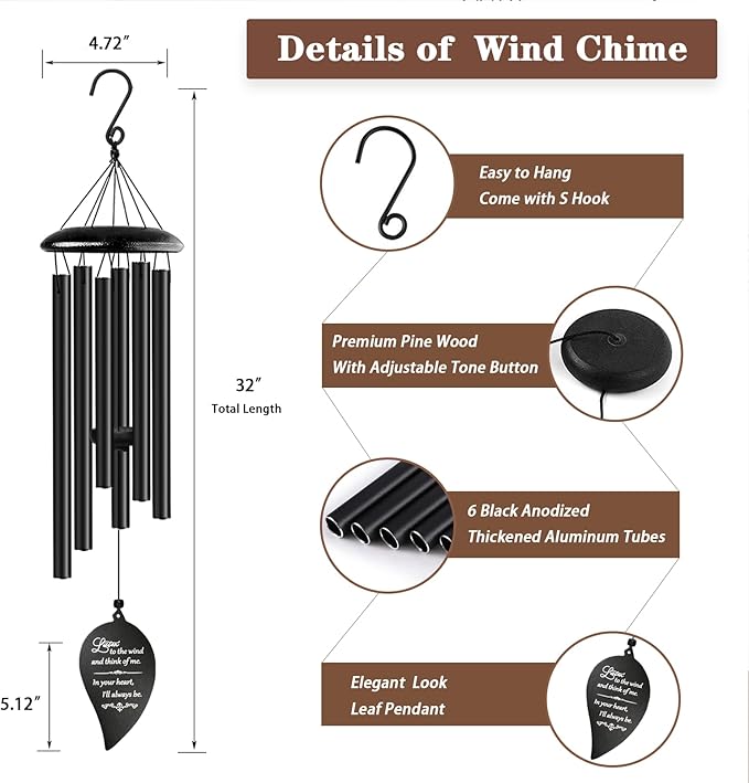 Soopau Sympathy Wind Chimes, 32'' Memorial Wind Chimes for Loss of Loved One Mother Father Miscarriage, Bereavement/Condolence/Funeral Gifts in Memory of a Loved One