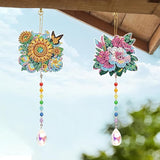 MVVMTOP 2pcs Diamond Art Painting Wind Chime with Crystal Pendant, DIY Flowers Double-Sided Design Special Shape Acrylic Crystal Diamond Ornament, Home Window Garden Hanging Pendant Decoration